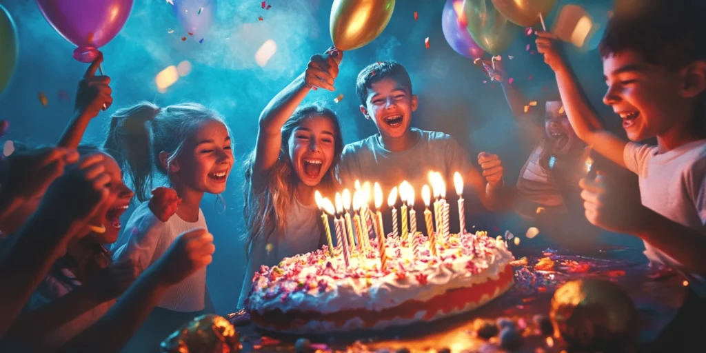 children enjoying a happy birthday celebration