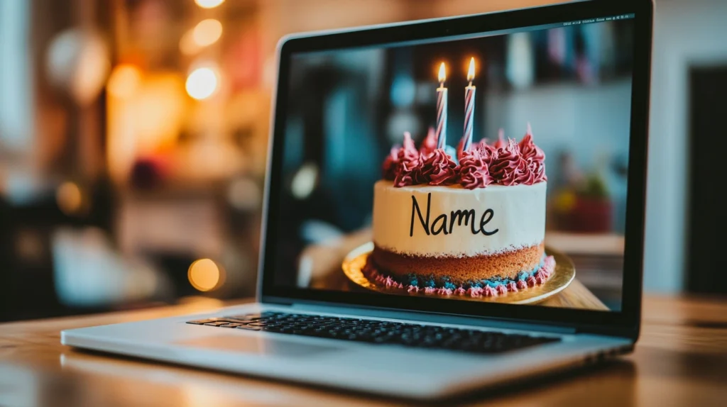 Virtual Celebration with a cake with name